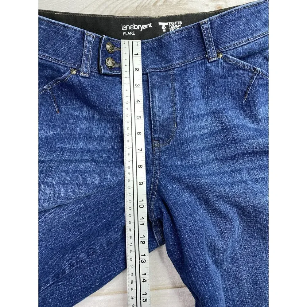 Lane Bryant Flare Jeans Sz 14 Tall High Rise Tighter Tummy Technology Dark Blue